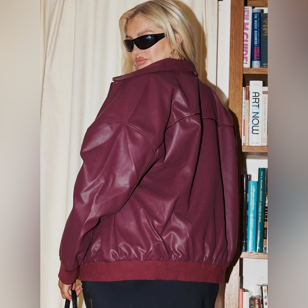 GOLDSMITH PU BOMBER JACKET BURGUNDY CURVE. Princess Polly (US 14)